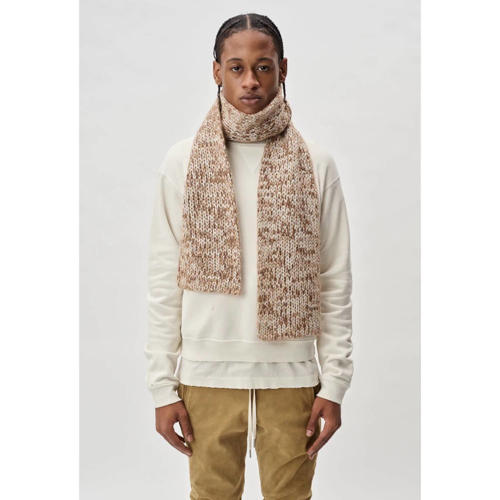 John Elliott Marled Mix Yarn Wool Blend Scarf - Ivory/Brown - Picture 2 of 8